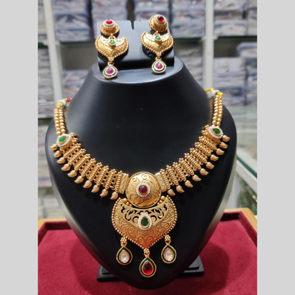 Manisha Jewellery Royal Charm Gold Plated Pota Stone Necklace Set