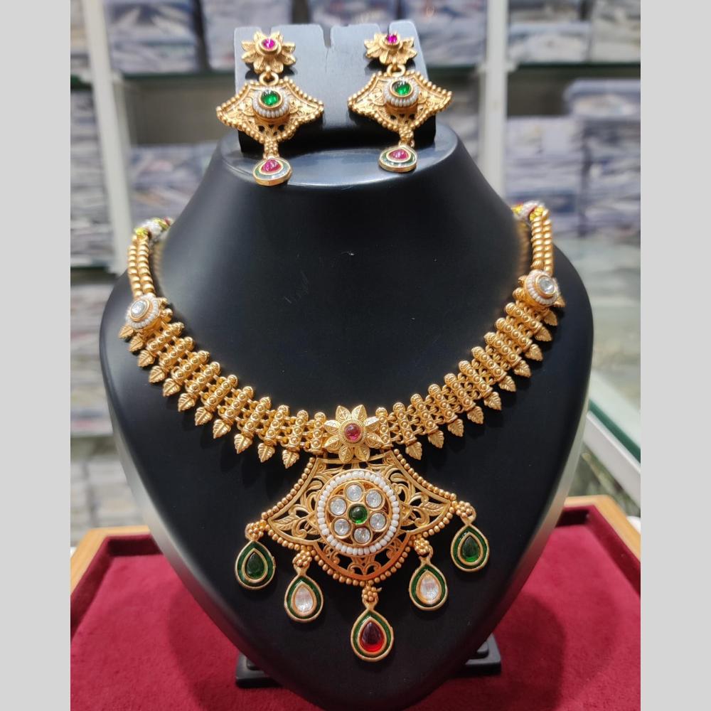 Manisha Jewellery Royal Charm Gold Plated Pota Stone Necklace Set