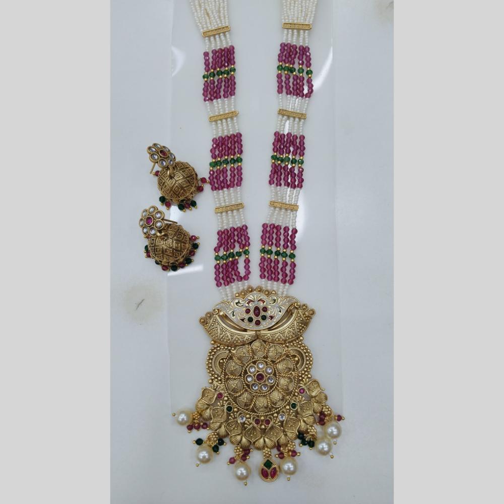 Manisha Jewellery Royal Glow Gold Plated Pota Stone And Pearl Necklace Set