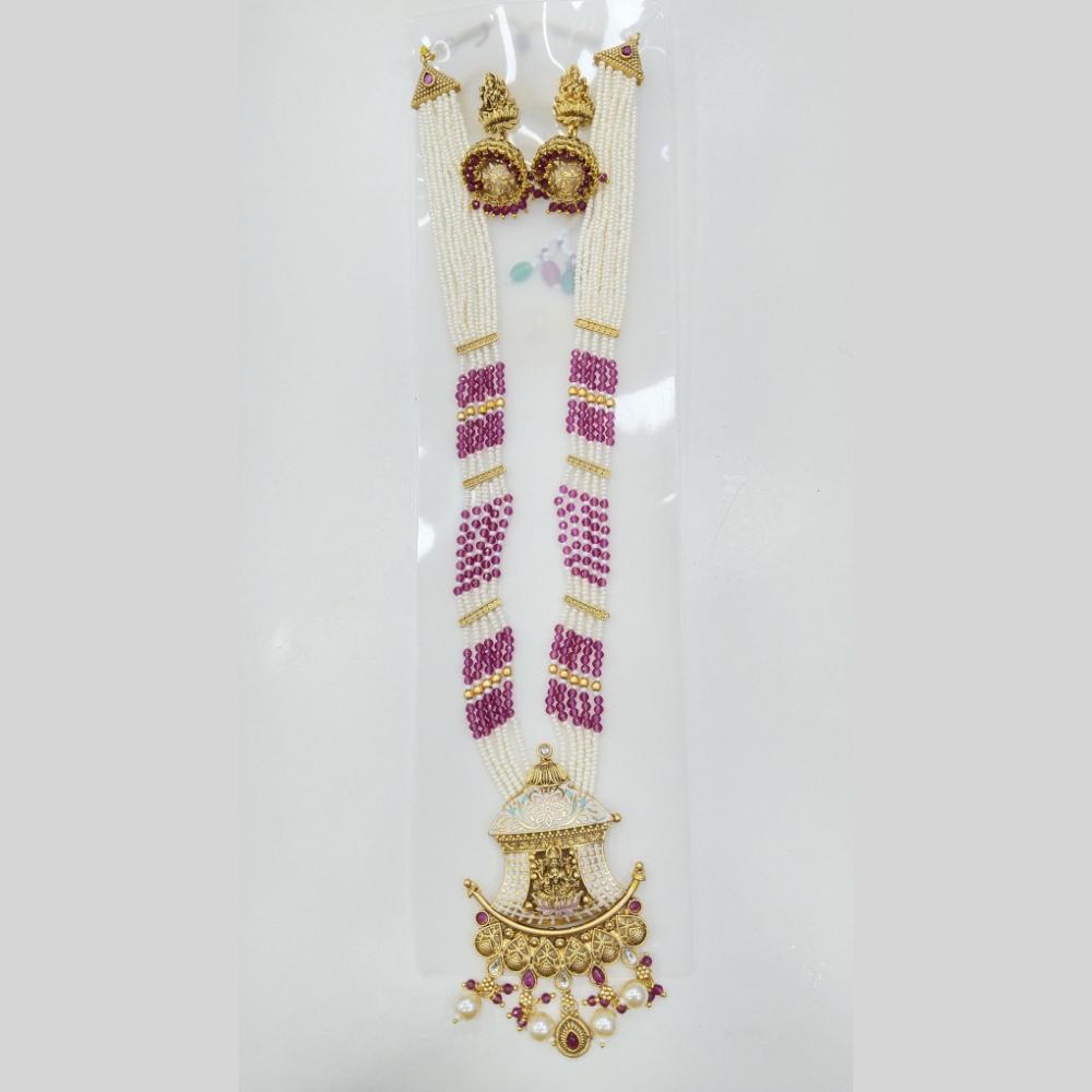 Manisha Jewellery Royal Glow Gold Plated Pota Stone And Pearl Necklace Set