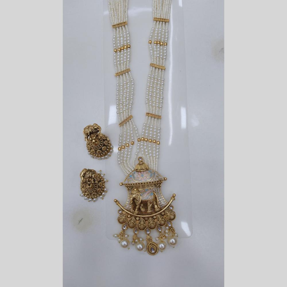 Manisha Jewellery Royal Glow Gold Plated Pota Stone And Pearl Necklace Set