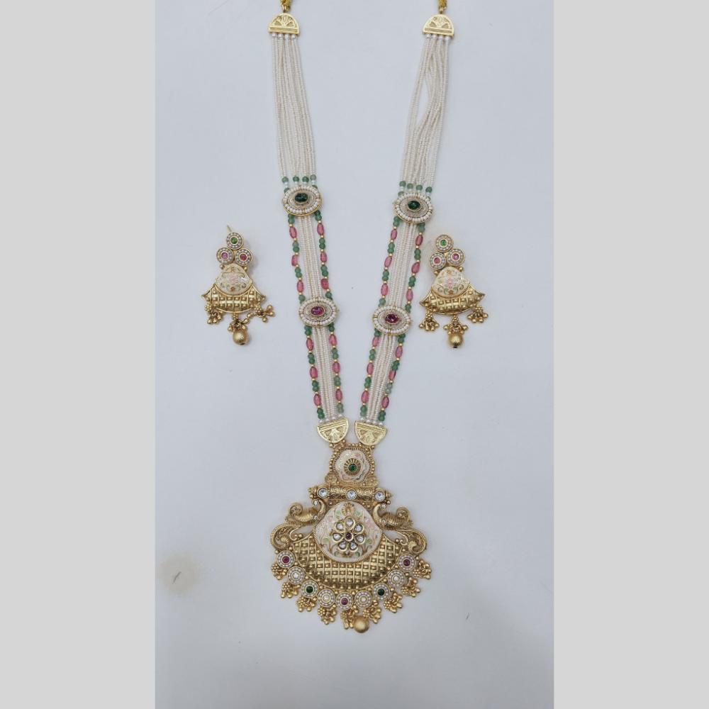 Manisha Jewellery Royal Glow Gold Plated Pota Stone And Pearl Necklace Set