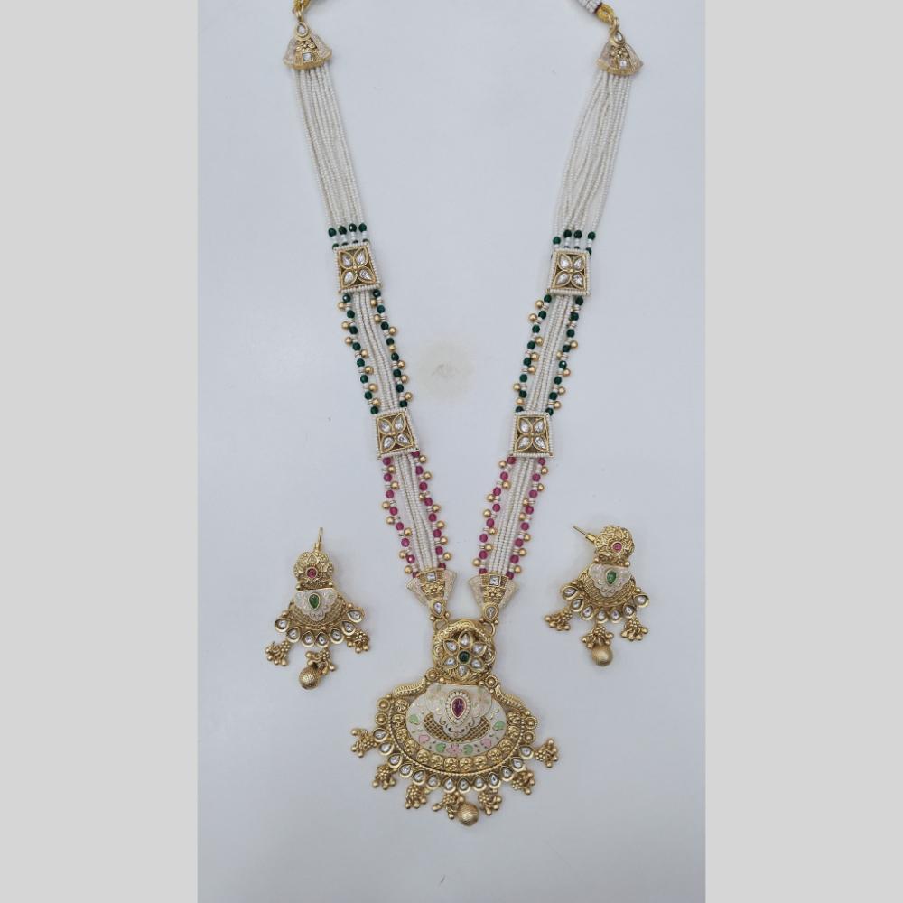 Manisha Jewellery Royal Glow Gold Plated Pota Stone And Pearl Necklace Set