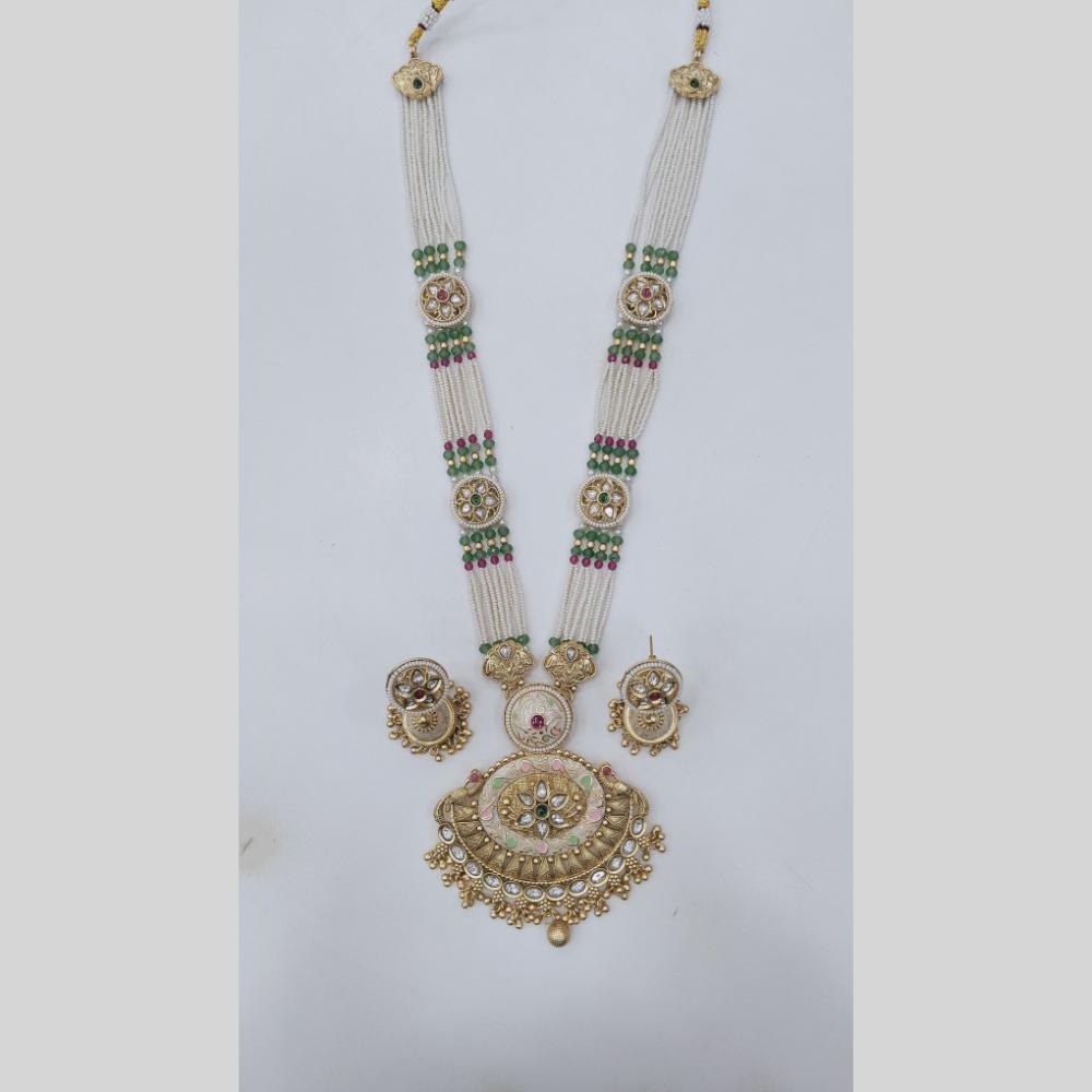 Manisha Jewellery Royal Glow Gold Plated Pota Stone And Pearl Necklace Set