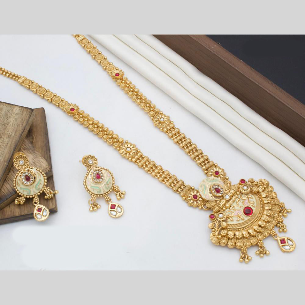 Manisha Jewellery Ethnic Gold Plated Adorned with Rich Pota Stones Meenakari Ideal for Bridal and Cultural Occasions Long Necklace Set