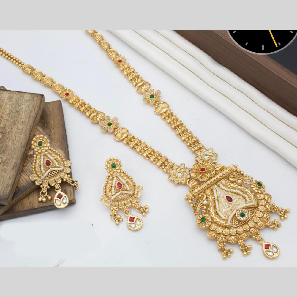 Manisha Jewellery Ethnic Gold Plated Adorned with Rich Pota Stones Meenakari Ideal for Bridal and Cultural Occasions Long Necklace Set