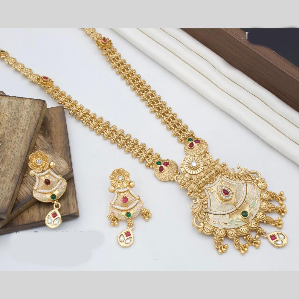 Manisha Jewellery Ethnic Gold Plated Adorned with Rich Pota Stones Meenakari Ideal for Bridal and Cultural Occasions Long Necklace Set