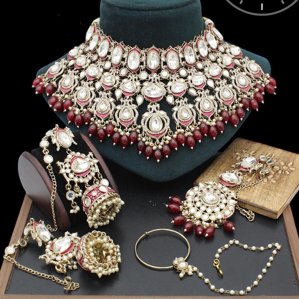Manisha Jewellery Gold Plated Kundan Stone And Pearls Meenakari Necklace Set