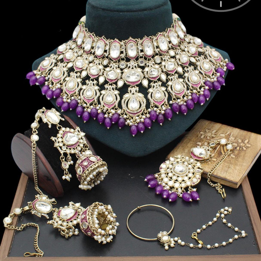 Manisha Jewellery Gold Plated Kundan Stone And Pearls Meenakari Necklace Set