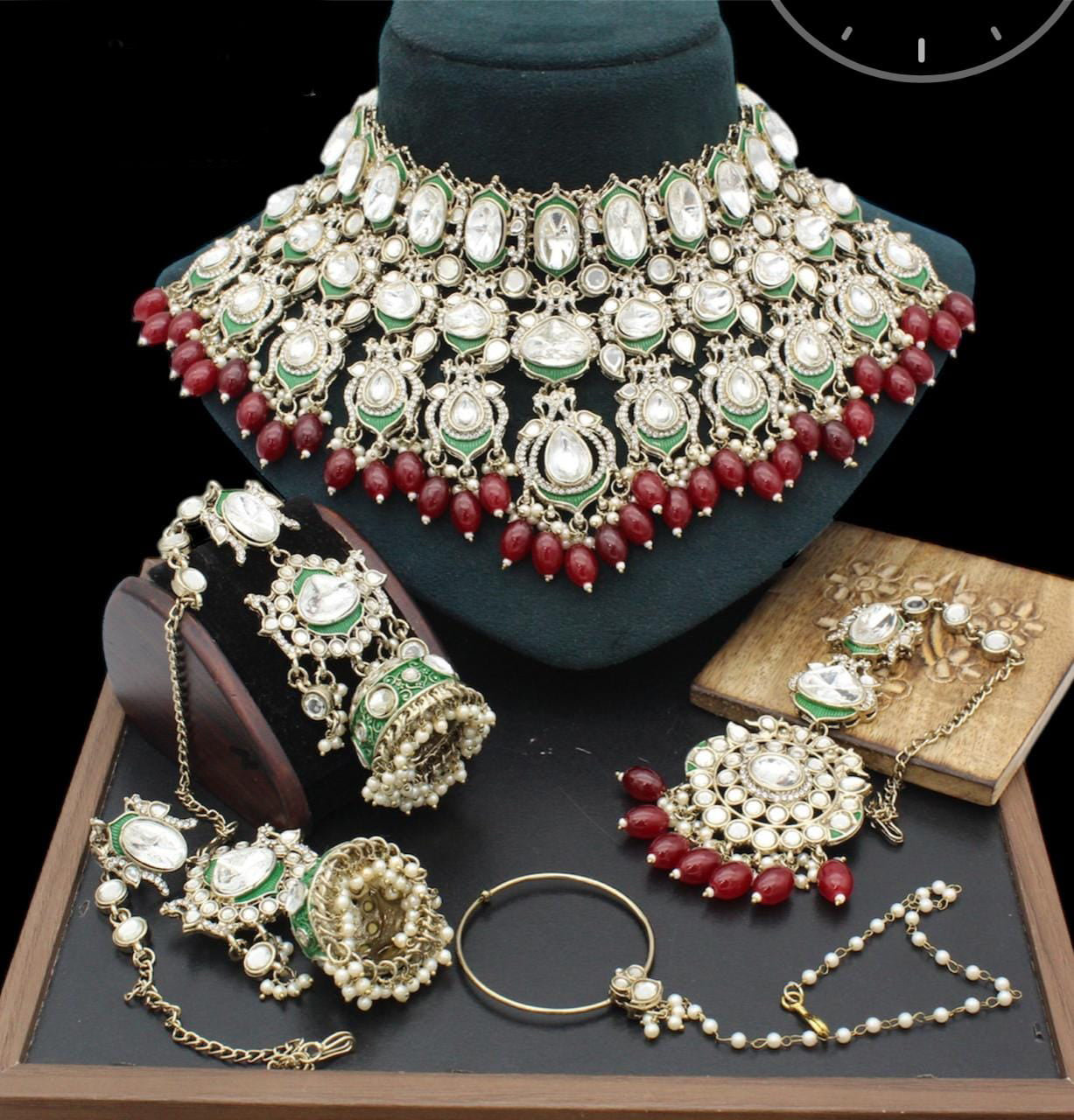 Manisha Jewellery Gold Plated Kundan Stone And Pearls Meenakari Necklace Set