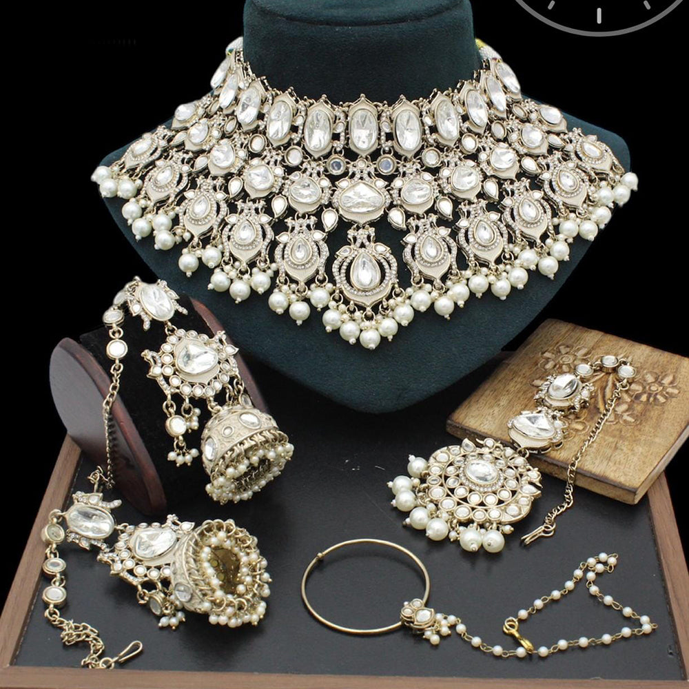 Manisha Jewellery Gold Plated Kundan Stone And Pearls Meenakari Necklace Set