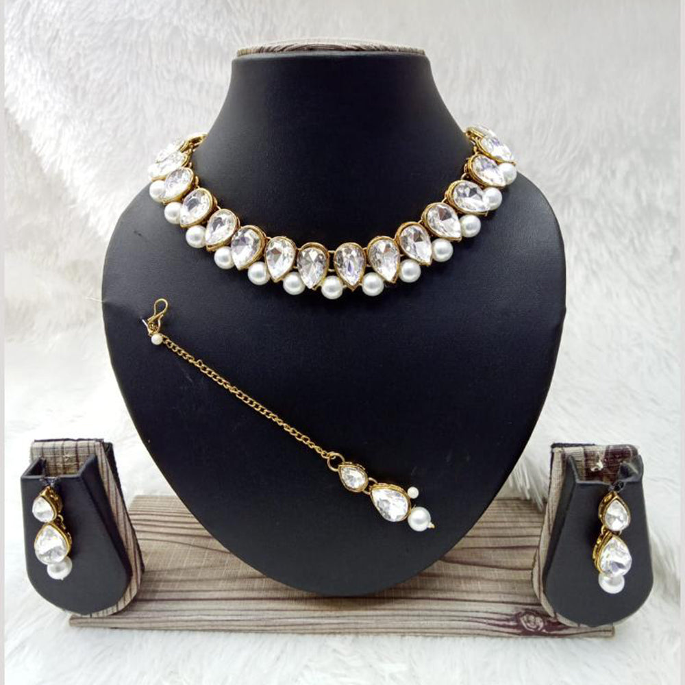Manisha Jewellery Gold Plated Crystal Stone And Beads Necklace Set