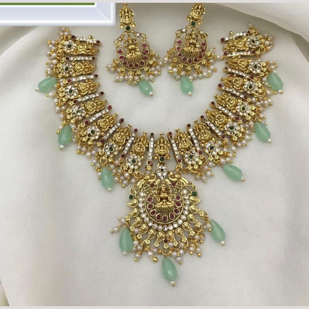 Manisha Jewellery Gold Plated Pota Stone And Beads Temple Necklace Set