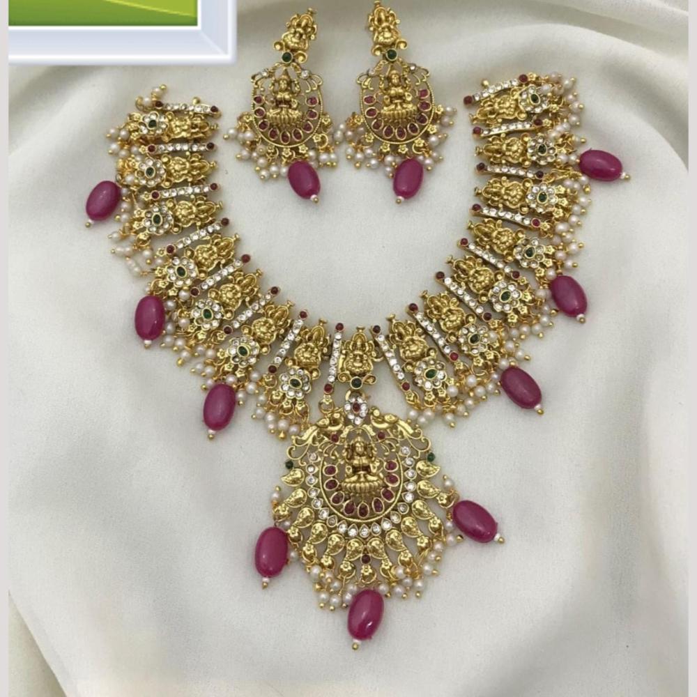 Manisha Jewellery Gold Plated Pota Stone And Beads Temple Necklace Set