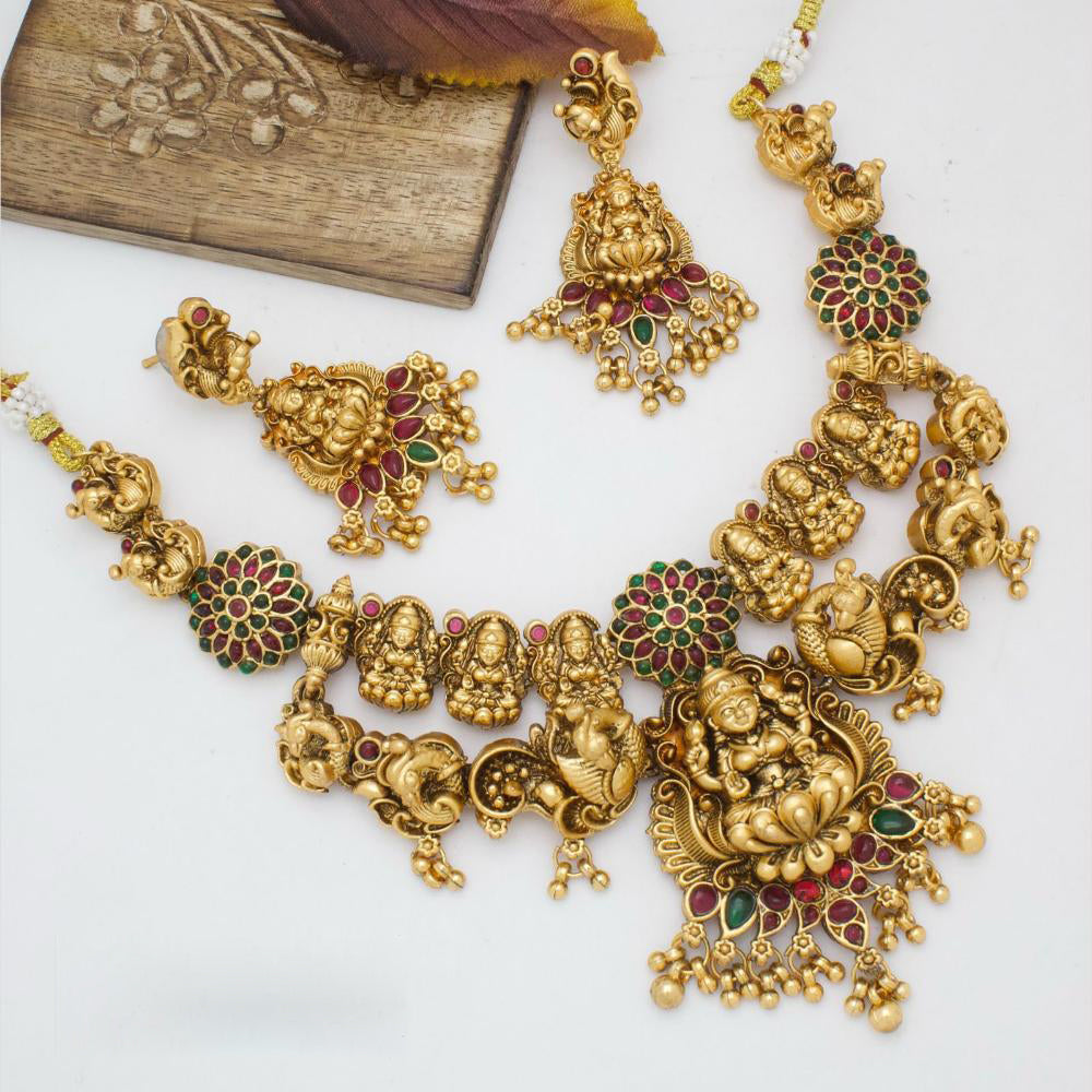 Manisha Jewellery Gold Plated Pota Stone And Ghungroo Temple Necklace Set