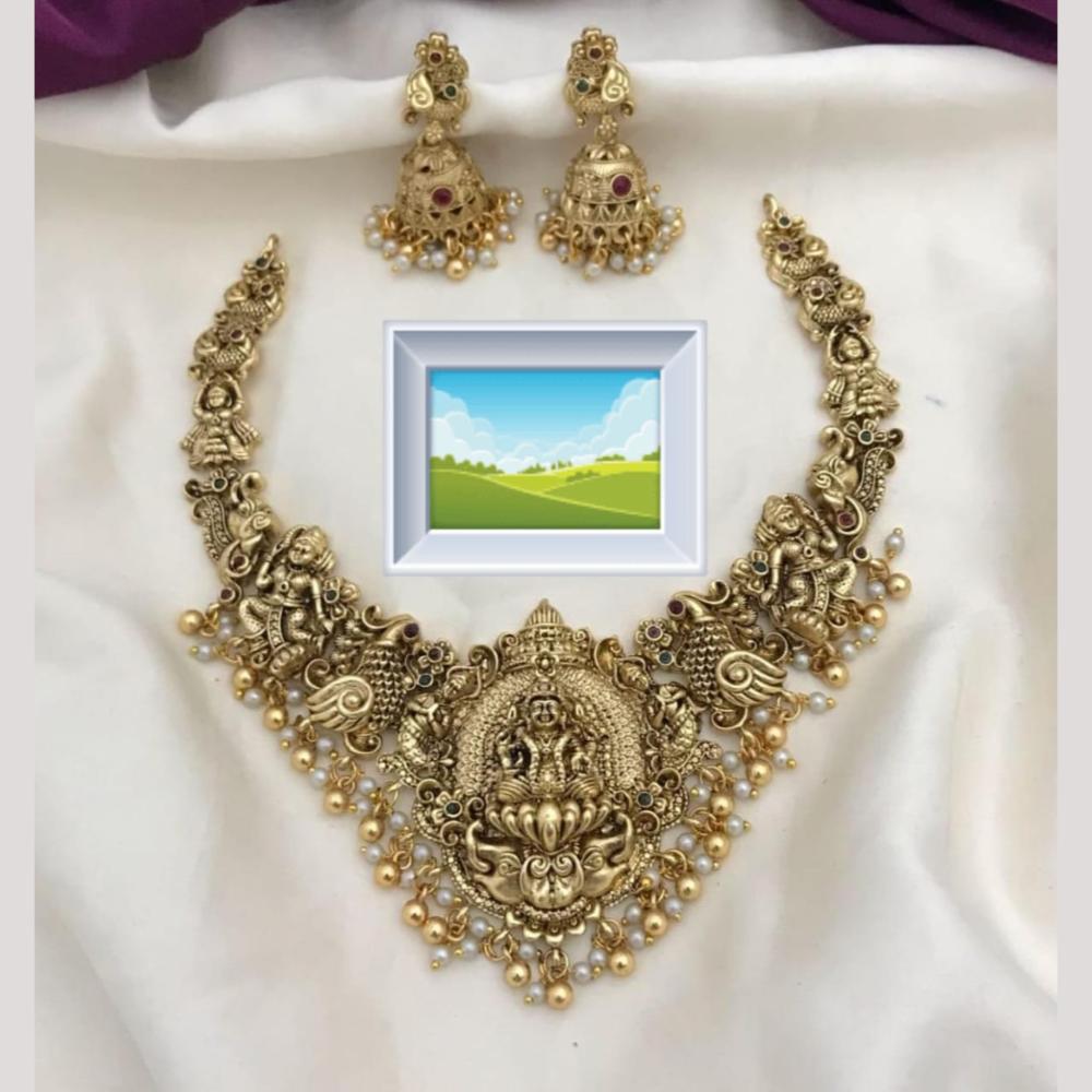 Manisha Jewellery Gold Plated Pota Stone And Beads Temple Necklace Set