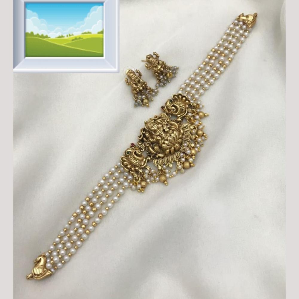 Manisha Jewellery Gold Plated Pota Stone And Beads Temple Necklace Set