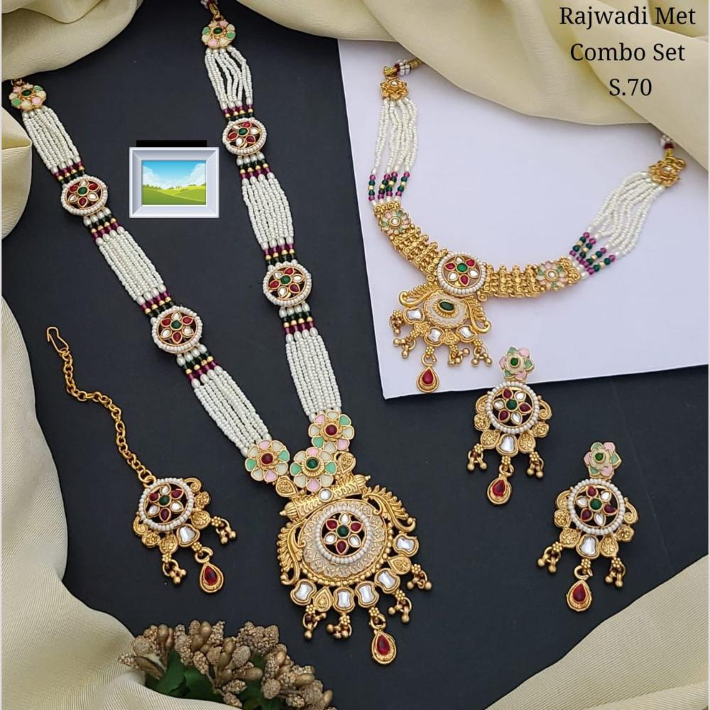 Manisha Jewellery Gold Plated Pota Stone And Pearl Combo Set
