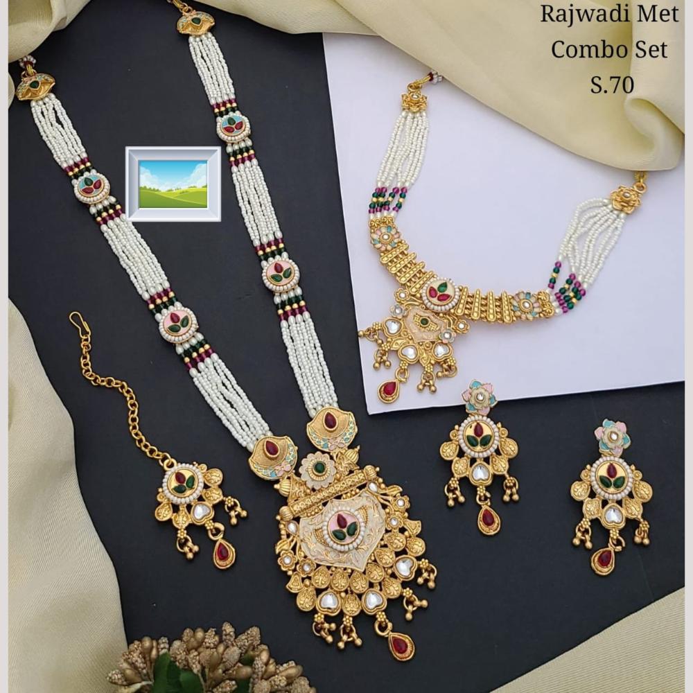 Manisha Jewellery Gold Plated Pota Stone And Pearl Combo Set