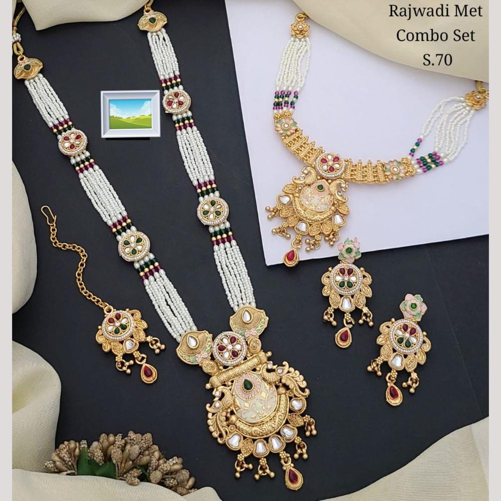 Manisha Jewellery Gold Plated Pota Stone And Pearl Combo Set