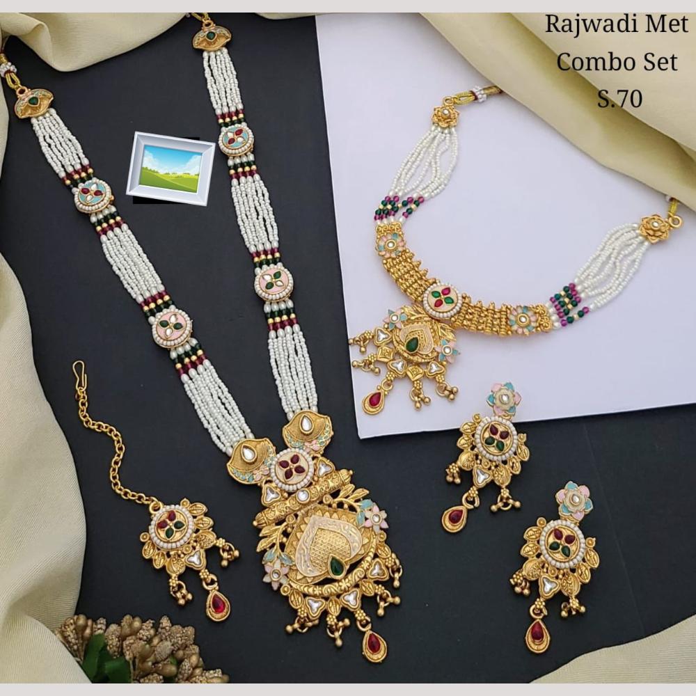 Manisha Jewellery Gold Plated Pota Stone And Pearl Combo Set