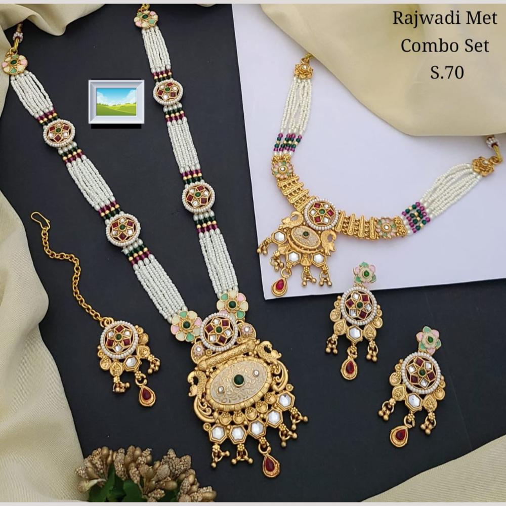 Manisha Jewellery Gold Plated Pota Stone And Pearl Combo Set