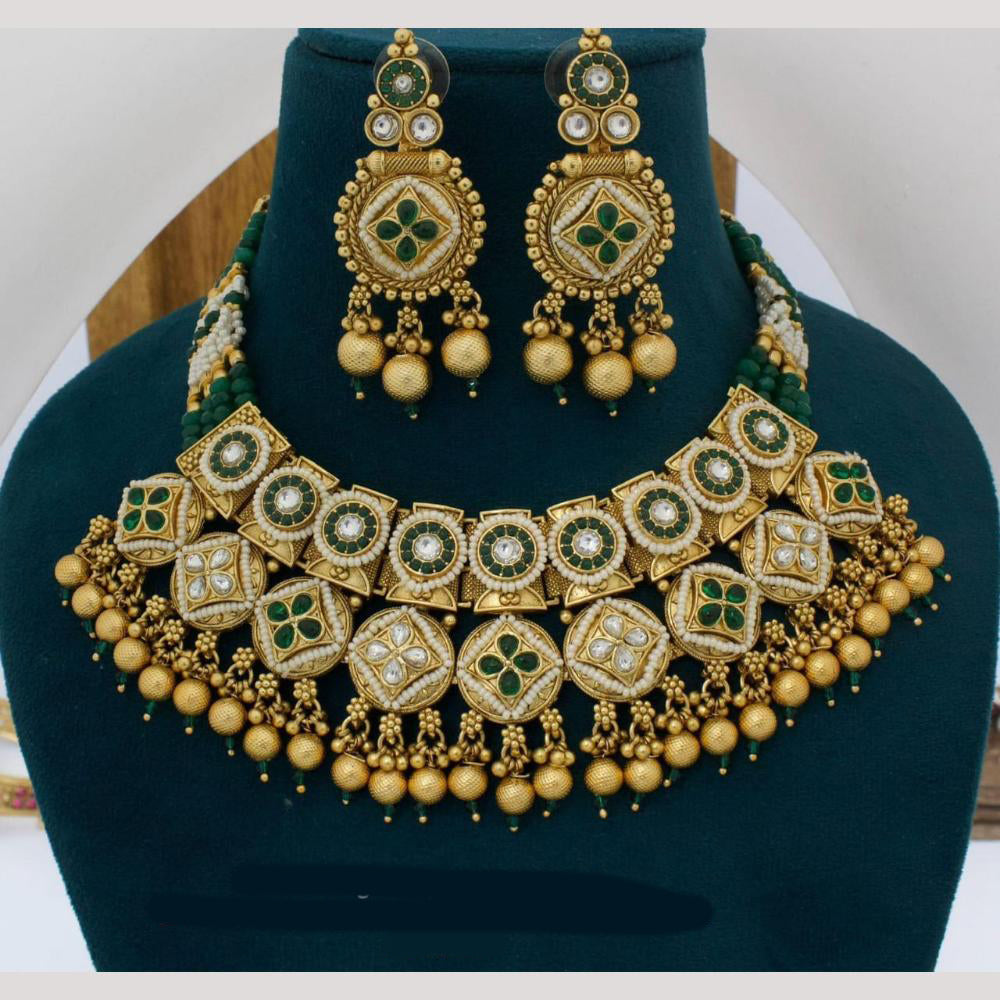 Manisha Jewellery Gold Plated Pota Stone And Beads Necklace Set