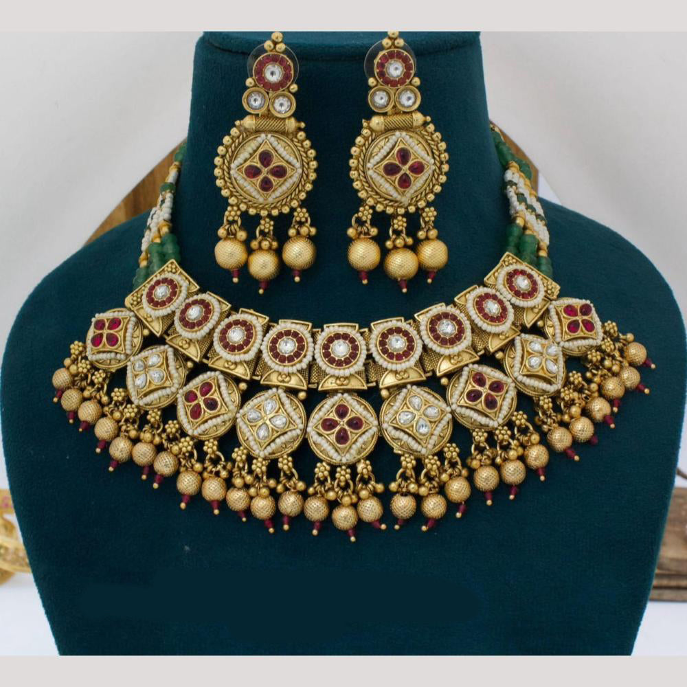 Manisha Jewellery Gold Plated Pota Stone And Beads Necklace Set