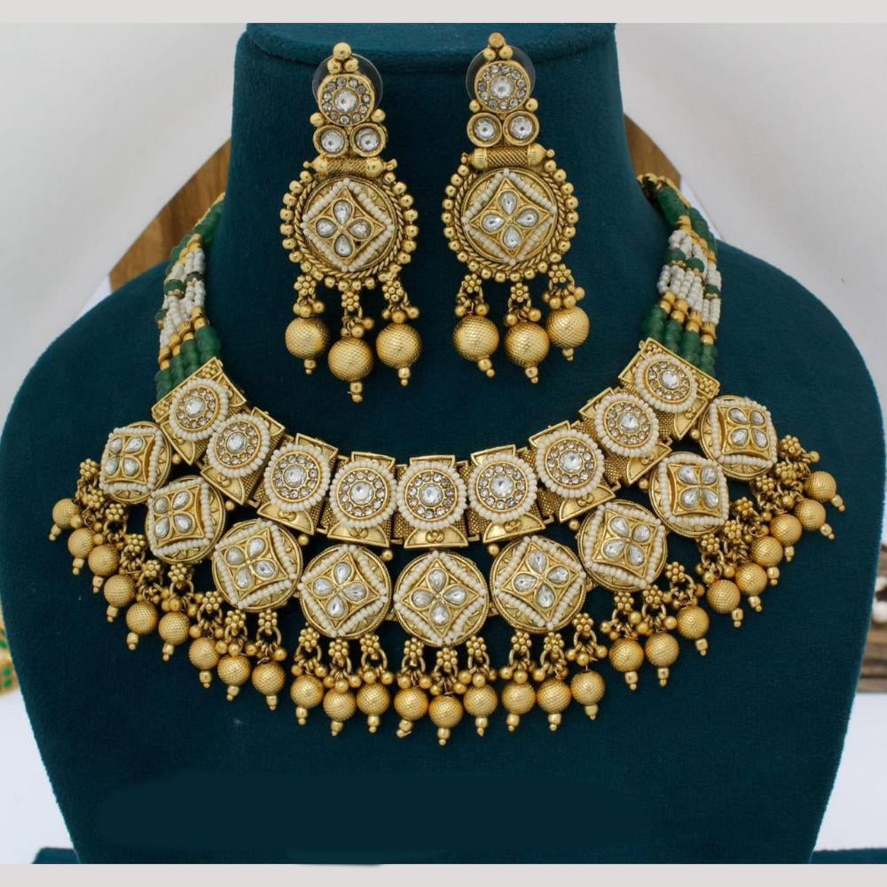Manisha Jewellery Gold Plated Pota Stone And Beads Necklace Set