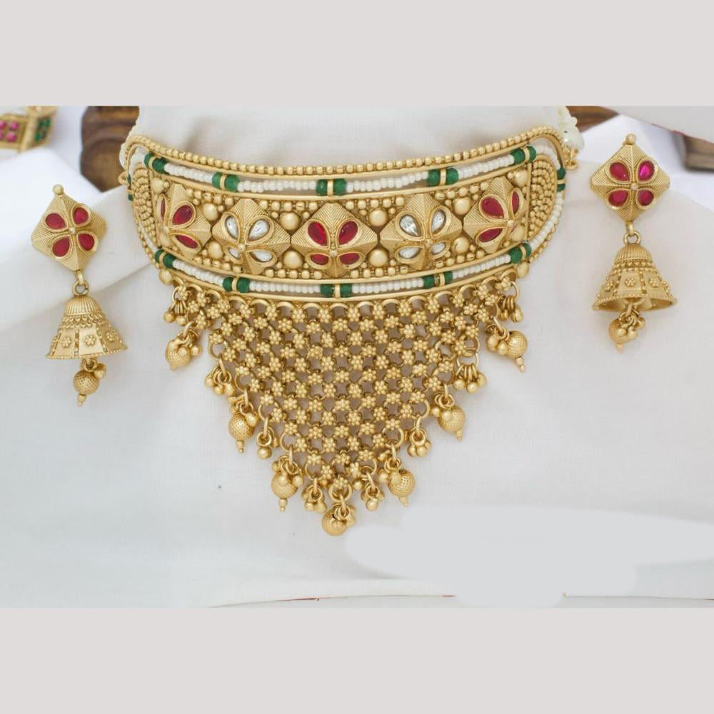 Manisha Jewellery Gold Plated Pota Stone And Ghungroo Choker Necklace Set