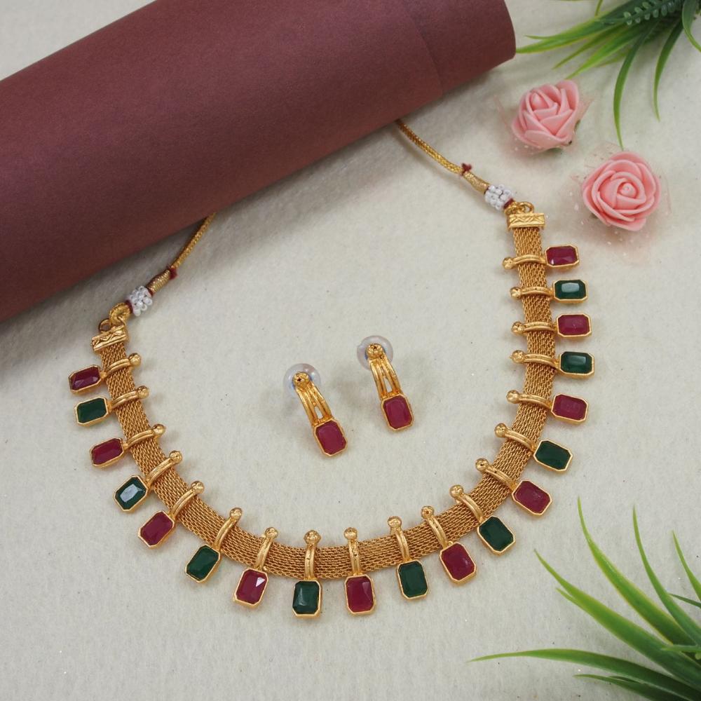 Manisha Jewellery Gold Plated Pota Stone Necklace Set
