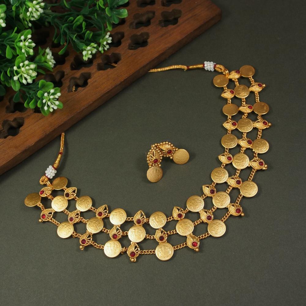 Manisha Jewellery Gold Plated Pota Stone Necklace Set