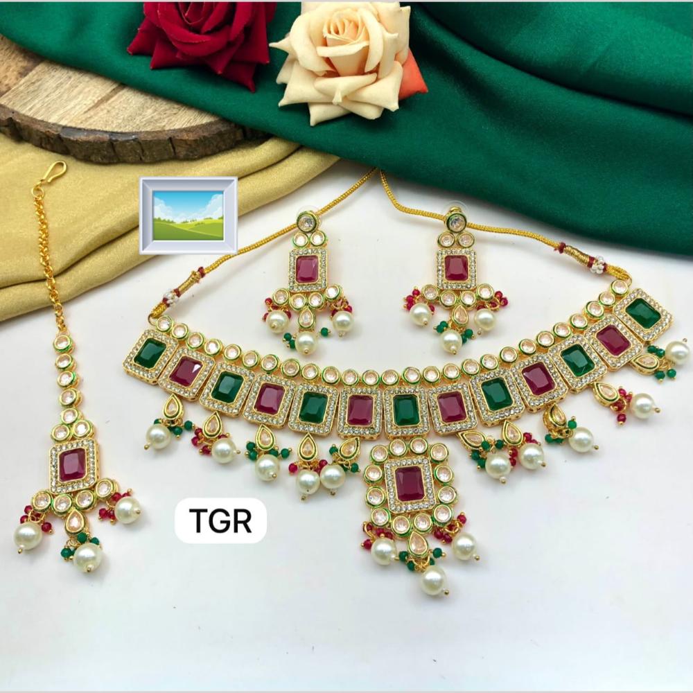 Manisha Jewellery Gold Plated Pota Stone And Pearl Necklace Set