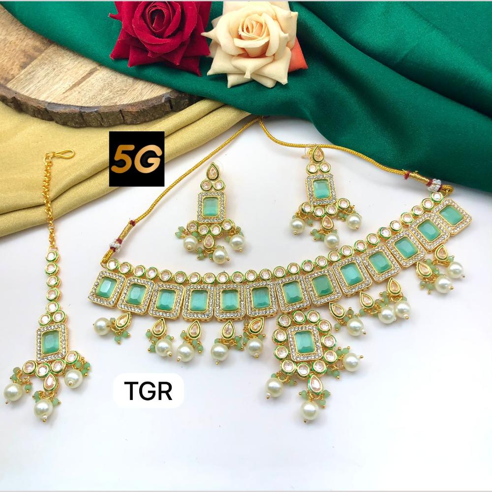 Manisha Jewellery Gold Plated Pota Stone And Pearl Necklace Set