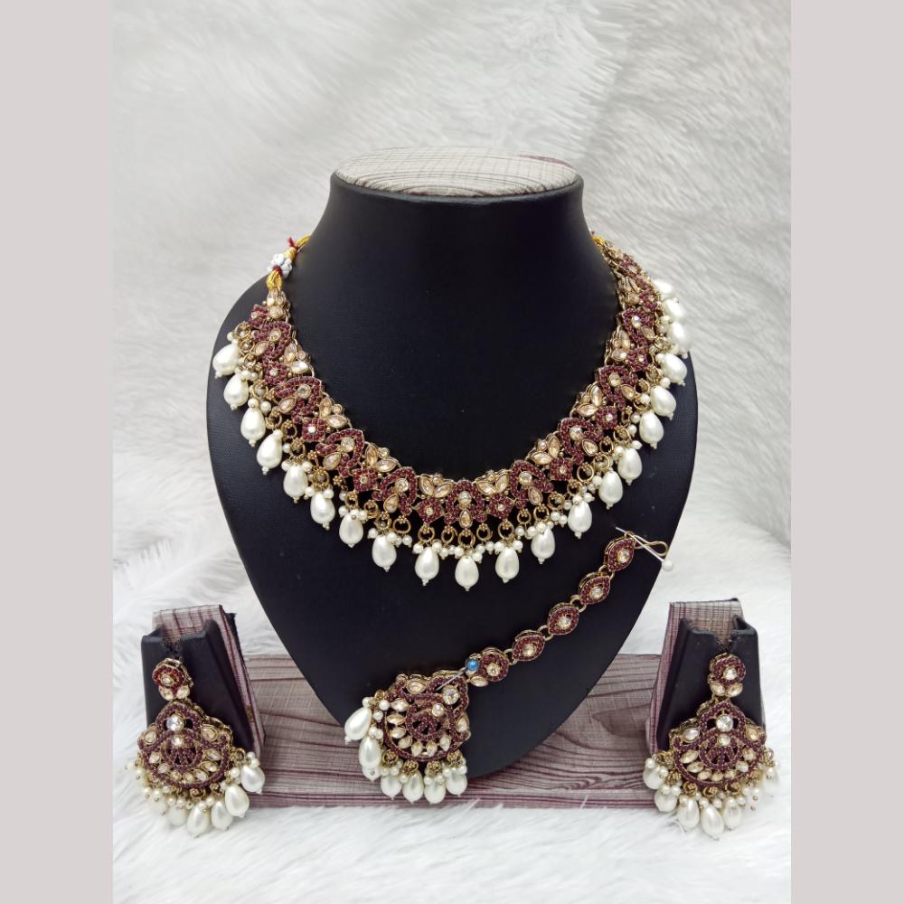 Manisha Jewellery Gold Plated Crystal Stone Beads And Pearl Necklace Set