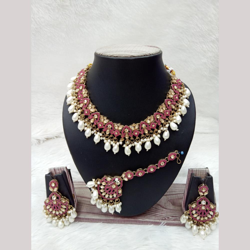 Manisha Jewellery Gold Plated Crystal Stone Beads And Pearl Necklace Set