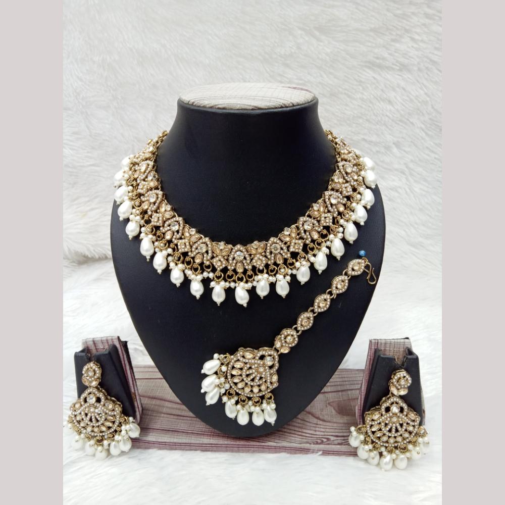 Manisha Jewellery Gold Plated Crystal Stone Beads And Pearl Necklace Set