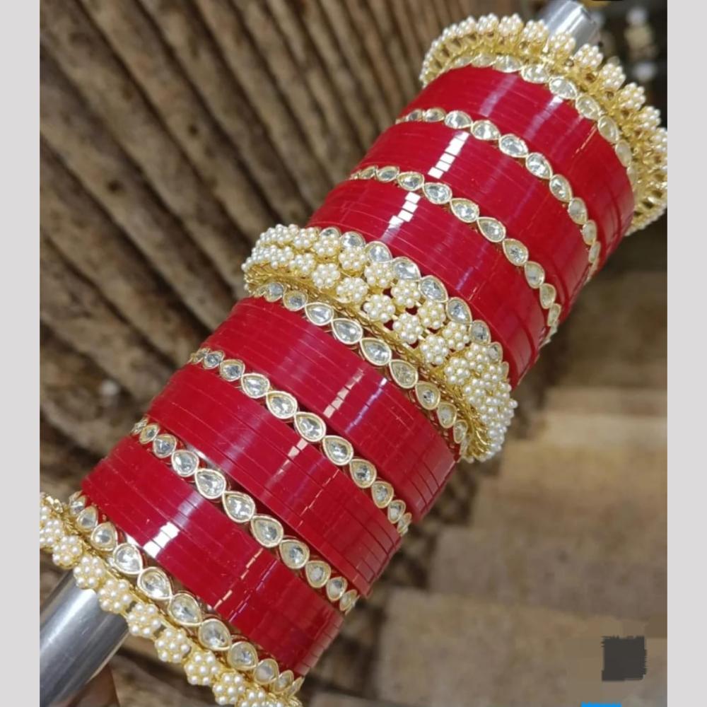 Manisha Jewellery Gold Plated Kundan Stone And Pearl Acrylic Bangles Set