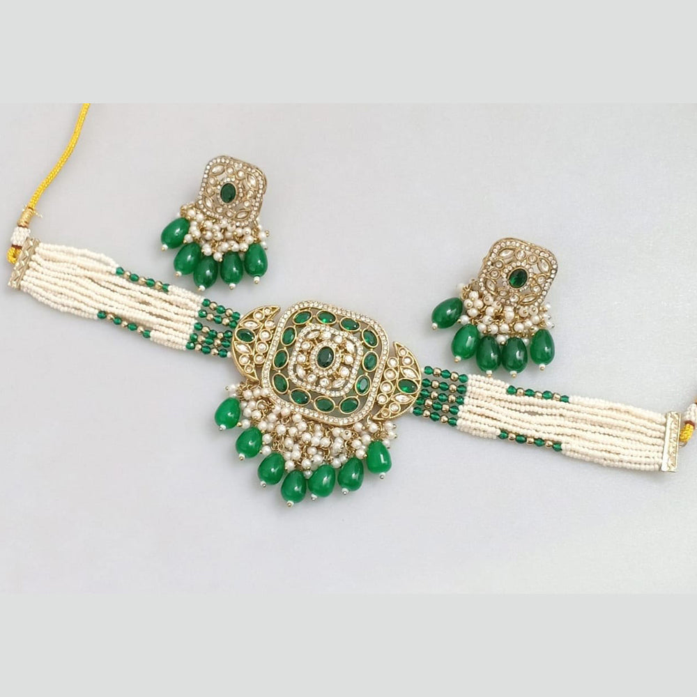 Manisha Jewellery Gold Plated Pota Stone And Pearls Choker Necklace Set