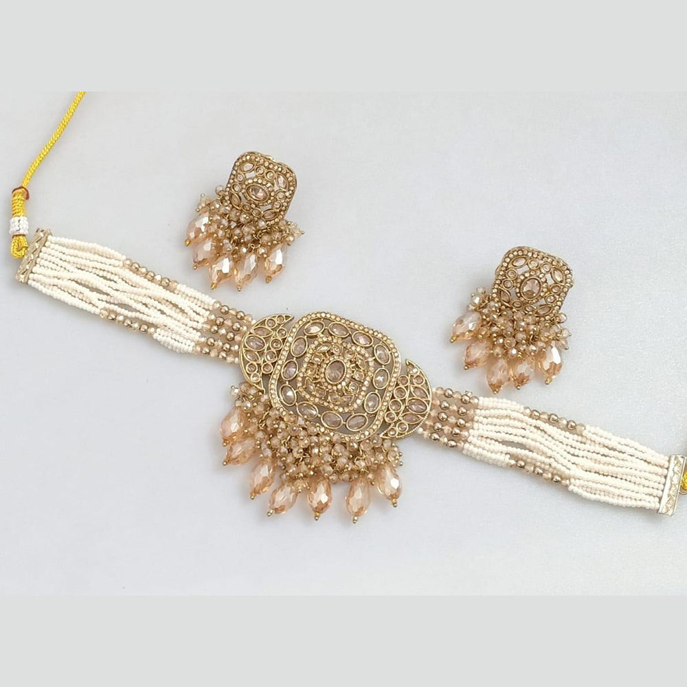 Manisha Jewellery Gold Plated Pota Stone And Pearls Choker Necklace Set