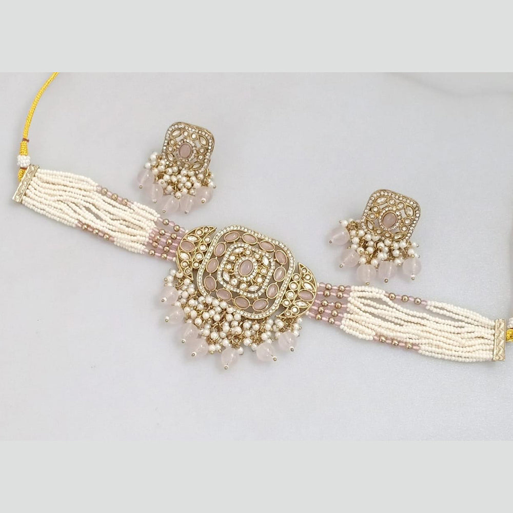 Manisha Jewellery Gold Plated Pota Stone And Pearls Choker Necklace Set