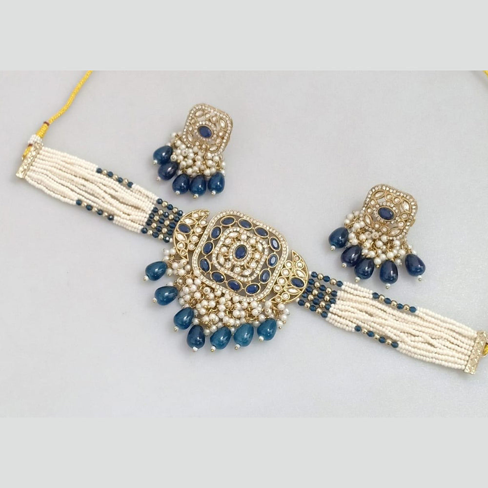 Manisha Jewellery Gold Plated Pota Stone And Pearls Choker Necklace Set