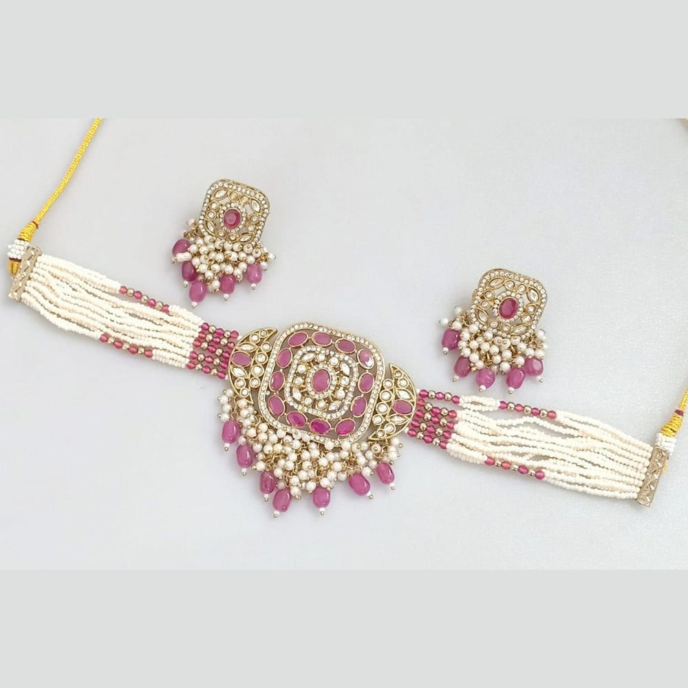 Manisha Jewellery Gold Plated Pota Stone And Pearls Choker Necklace Set