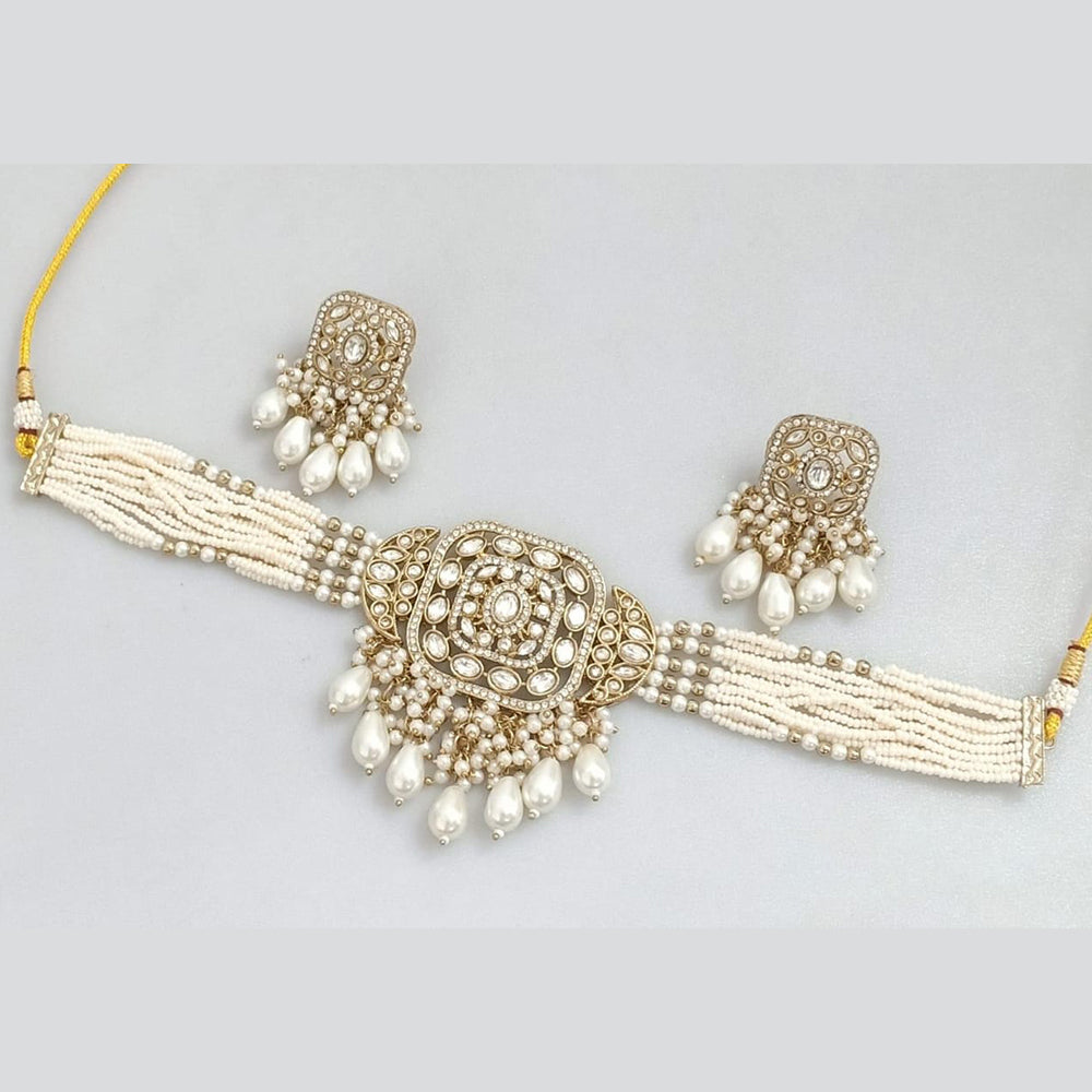 Manisha Jewellery Gold Plated Pota Stone And Pearls Choker Necklace Set