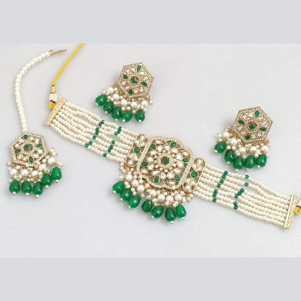 Manisha Jewellery Gold Plated Pota Stone And Pearls Choker Necklace Set