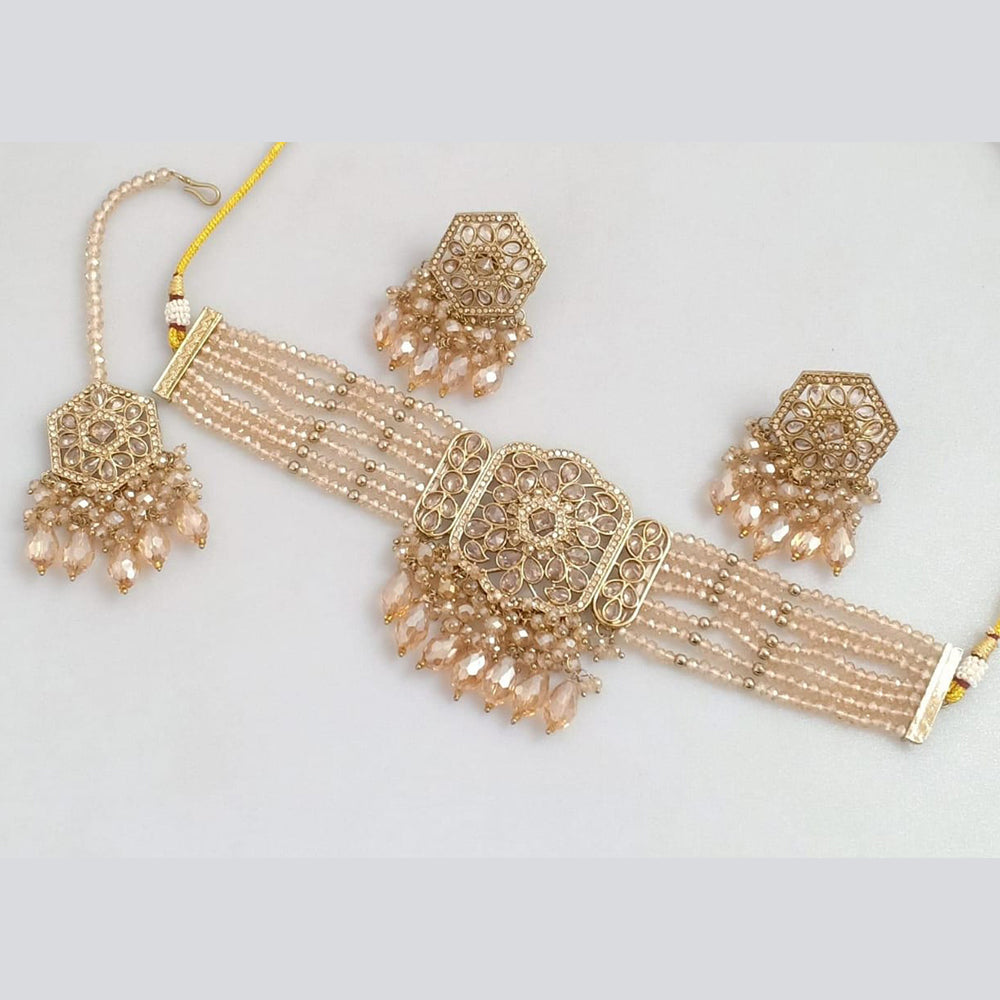 Manisha Jewellery Gold Plated Pota Stone And Pearls Choker Necklace Set