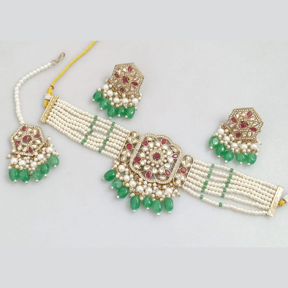 Manisha Jewellery Gold Plated Pota Stone And Pearls Choker Necklace Set