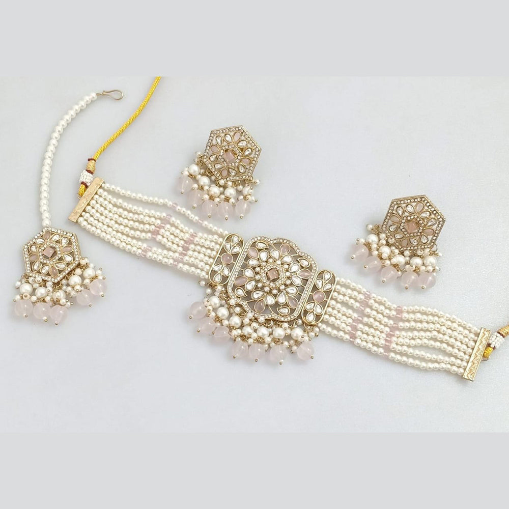 Manisha Jewellery Gold Plated Pota Stone And Pearls Choker Necklace Set
