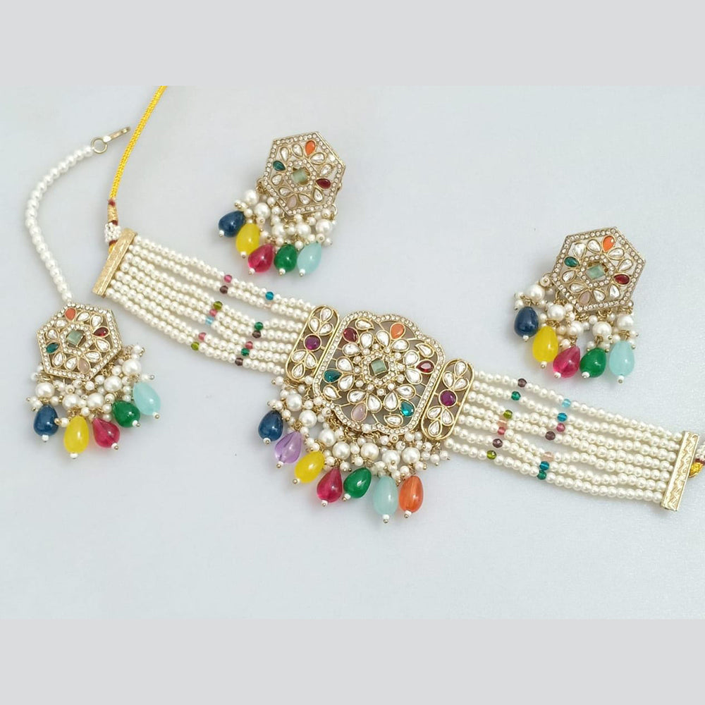 Manisha Jewellery Gold Plated Pota Stone And Pearls Choker Necklace Set