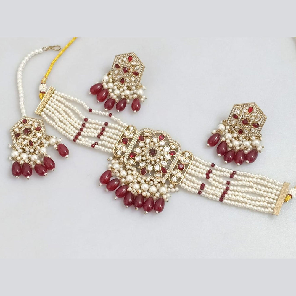 Manisha Jewellery Gold Plated Pota Stone And Pearls Choker Necklace Set